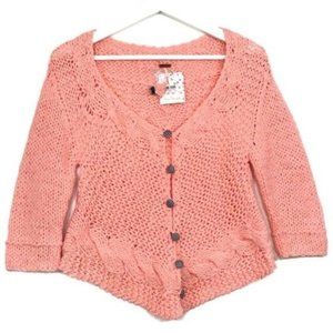 FREE PEOPLE Cable Knit Plaid Buttons Vintage Inspired Crop Cardigan Size S NWT